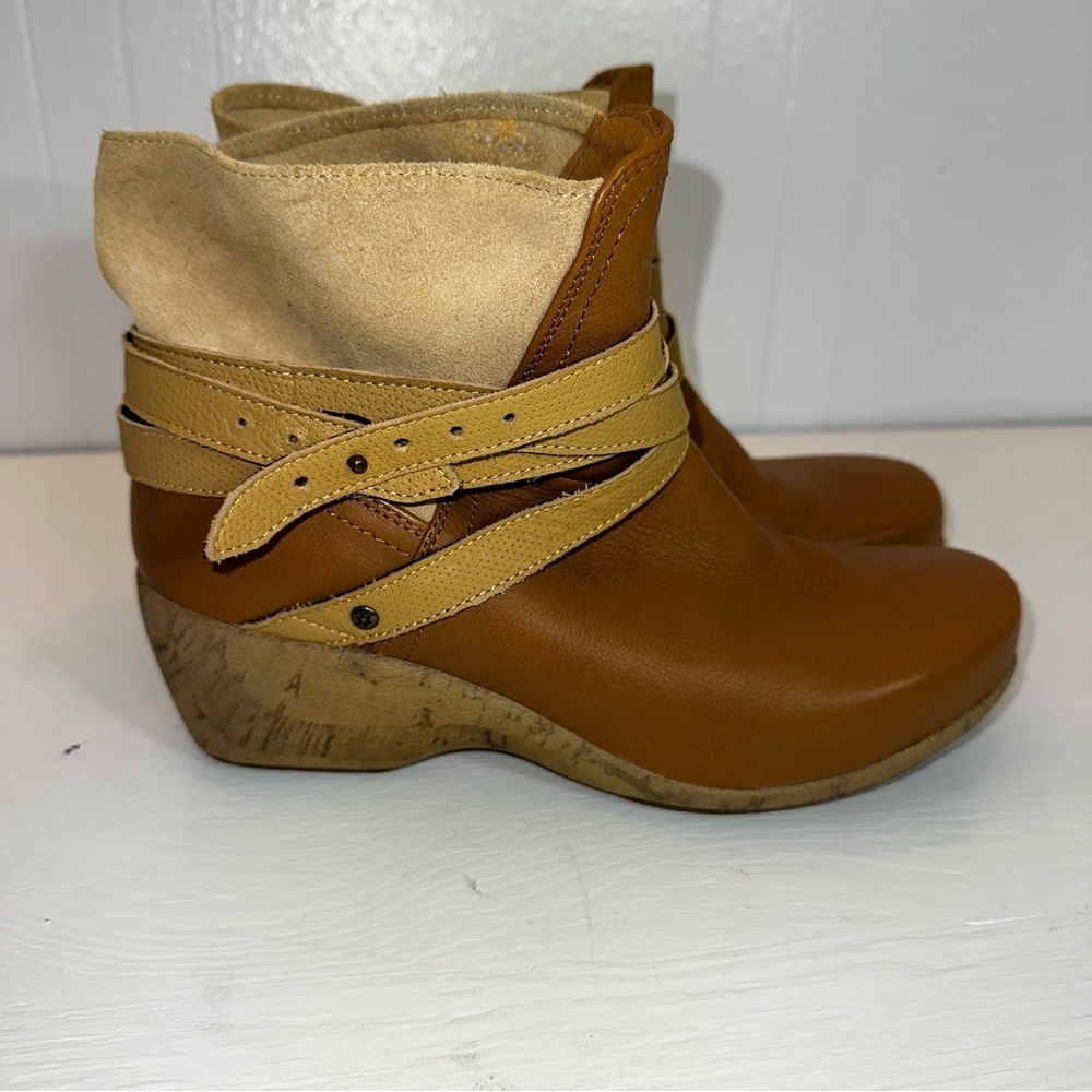 Rocky 4EurSole Tan Leather Strappy Wedge Ankle Boots Size 7-7.5
